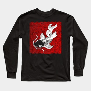 Koi Fish Great Wave Tattoo V2 Red Wht Long Sleeve T-Shirt